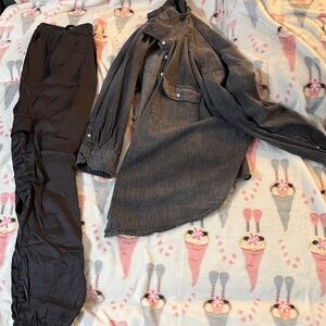 Aerie Charcoal Button-Up Shirt and Pants Set